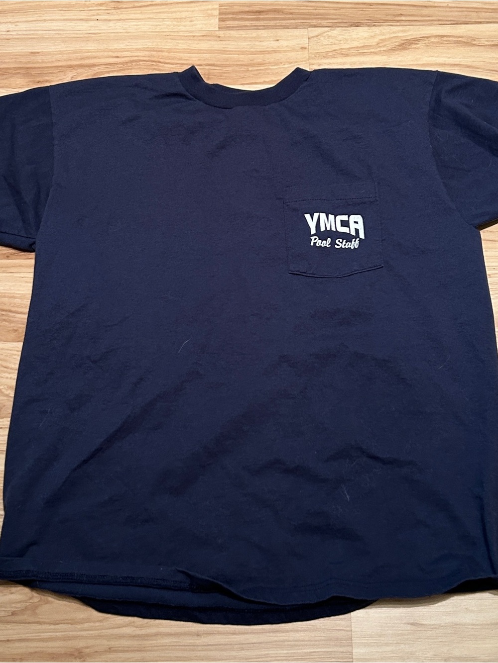 Mens XL Navy YMCA Pool Staff Pocket Tee